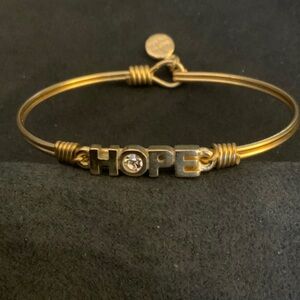 Luca & Danni Gold 'HOPE' Wire Bangle Bracelet with Crystal Accent